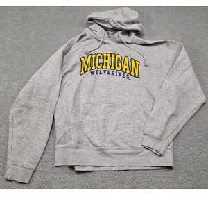 J. America Michigan Wolverines Hoodie Men Medium Grey Pullover Tackle Twill Logo